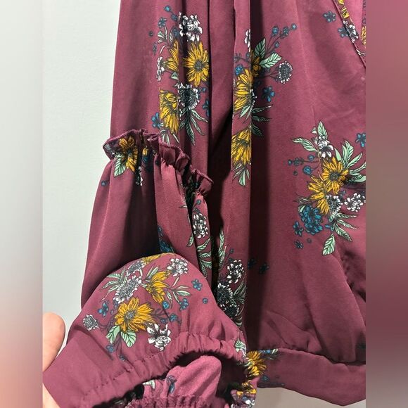 Windsor Wine Floral Wrap Blouse | Long Sleeve Tie Back | XL - Picture 3 of 5